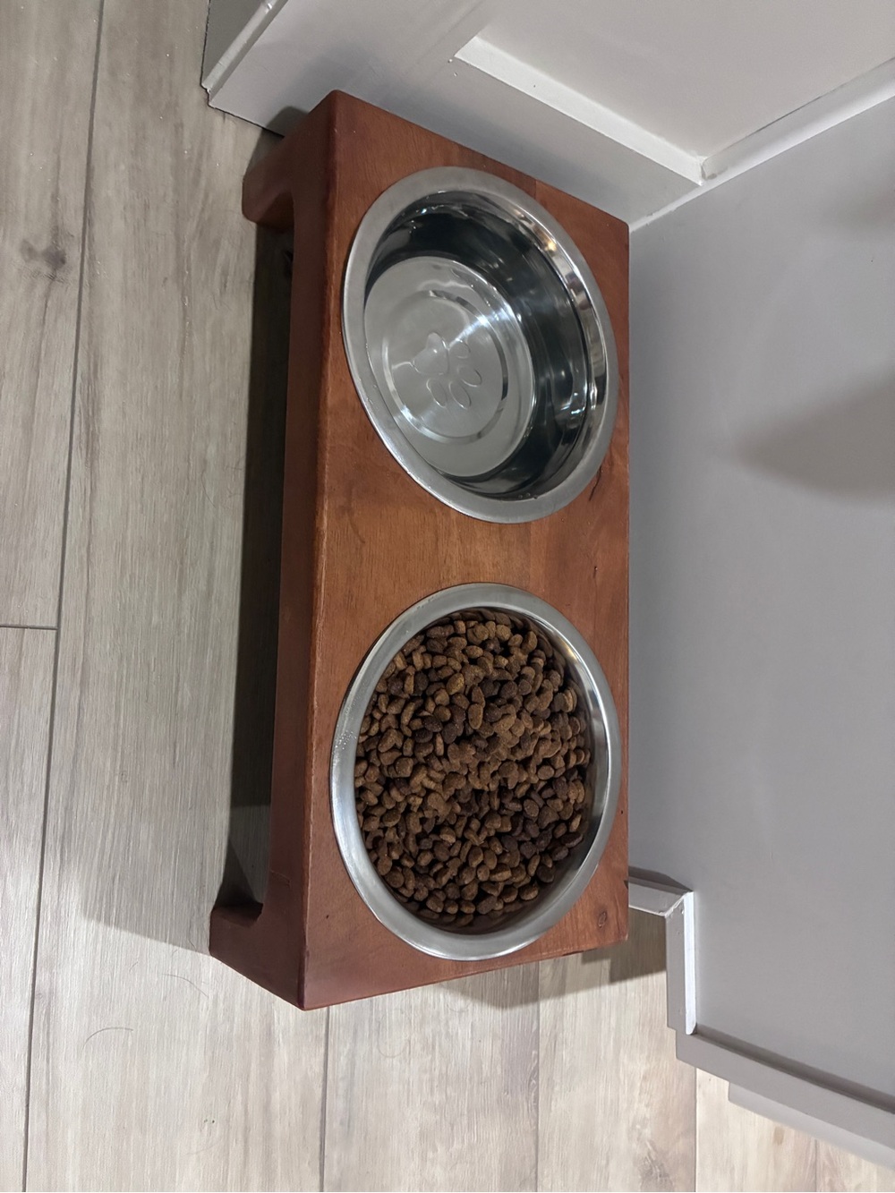 Wooden Elevated Pet Bowl Stand with Stainless Steel Bowls - teak 4.5”